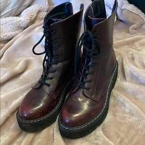 Burgundy Lace-Up Combat Boots